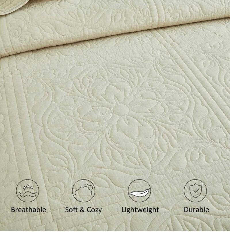 Luxurious Bedspread Beige 3 pcs - Image 3