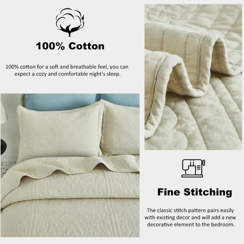 Luxurious Bedspread Beige 3 pcs - Image 4