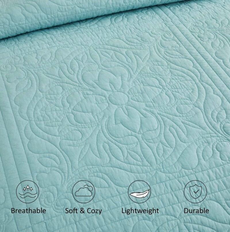 Luxurious Bedspread Sky blue 3 pcs - Image 4